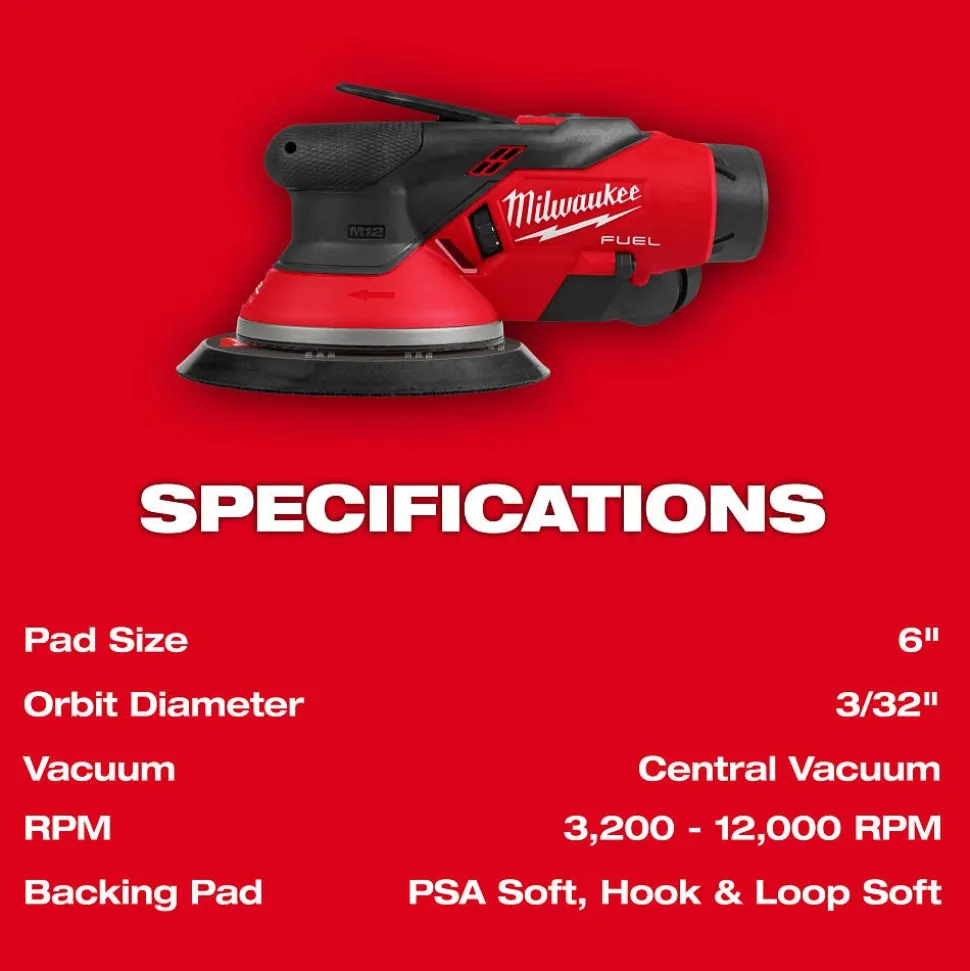 Milwaukee Tools M12 FUEL 6" Random Orbital Sander Kit (3/32") 2584-22CX