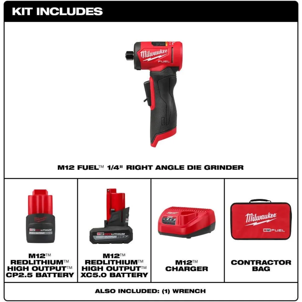 Milwaukee Tools M12 FUEL™ 1/4" Right Angle Die Grinder Kit 3485-22