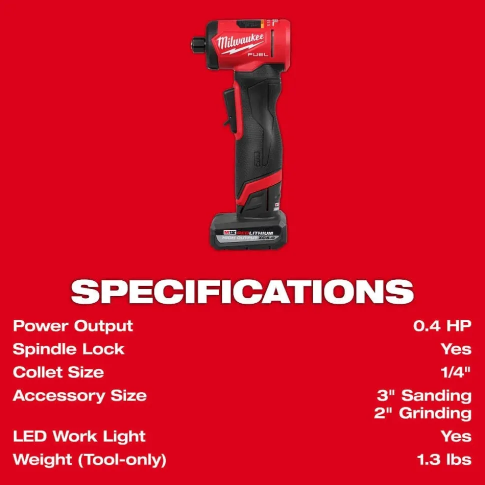 Milwaukee Tools M12 FUEL™ 1/4" Right Angle Die Grinder Kit 3485-22