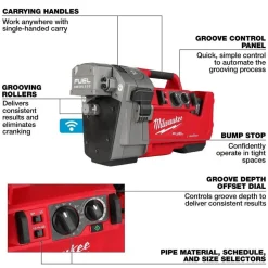 Milwaukee Tools M18 FUEL RINGER Roll Groover for 1-1/4” - 4” Sch 10/40, 6” Sch 10 2927-22