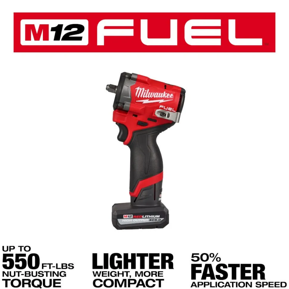 Milwaukee Tools M12 FUEL Stubby 3/8" Impact Wrench 550 Ft-Lbs Kit 2562-21