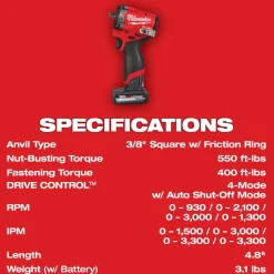 Milwaukee Tools M12 FUEL Stubby 3/8