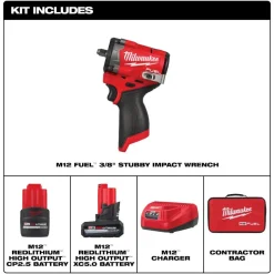 Milwaukee Tools M12 FUEL Stubby 3/8" Impact Wrench 550 Ft-Lbs Kit 2562-22