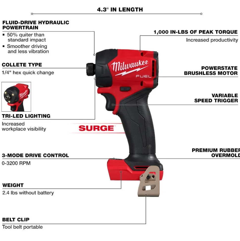 Milwaukee Tools M18 FUEL™ SURGE™ 1/4" Hex Hydraulic Driver 2761-20