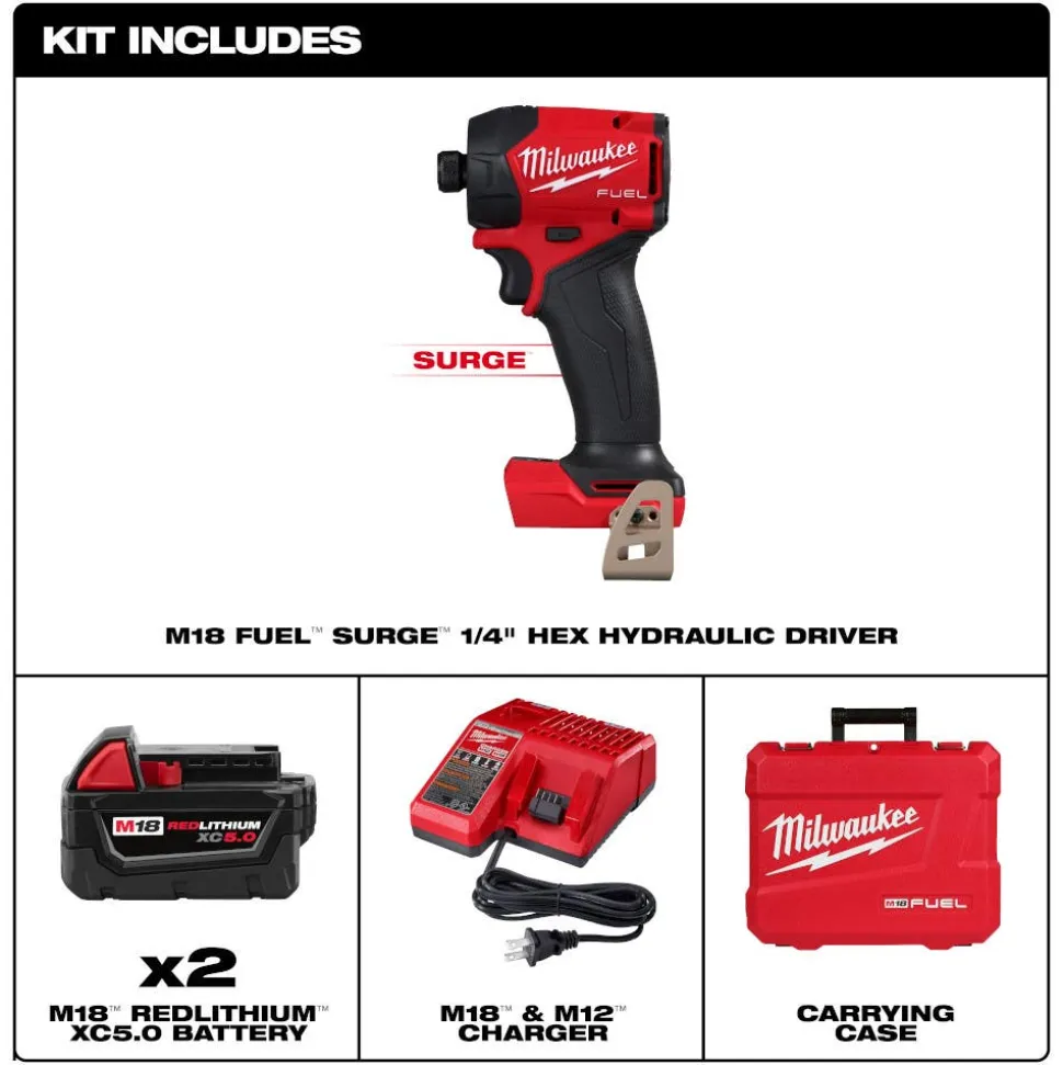 Milwaukee Tools M18 FUEL™ SURGE™ 1/4" Hex Hydraulic Driver Kit 2761-22