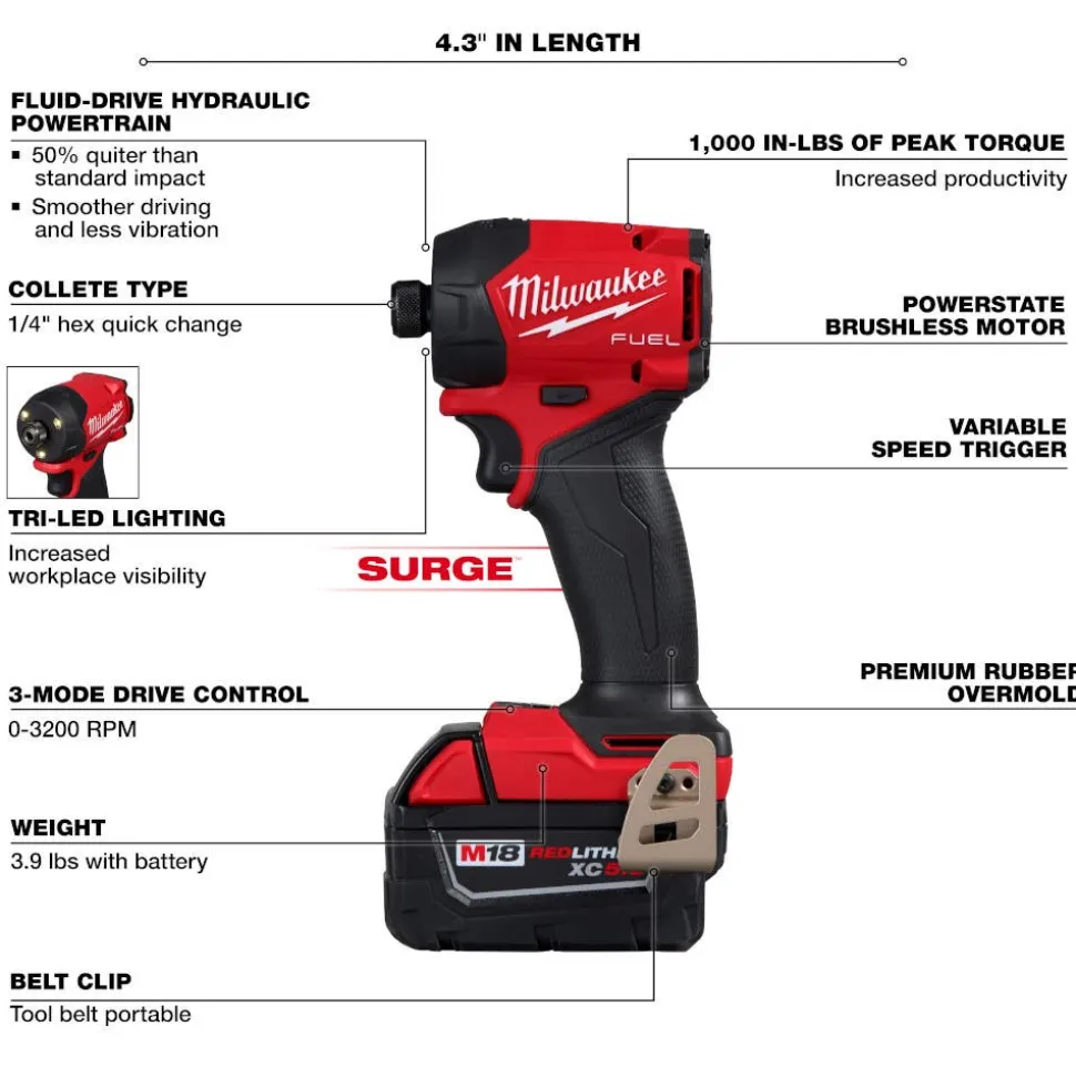 Milwaukee Tools M18 FUEL™ SURGE™ 1/4" Hex Hydraulic Driver Kit 2761-22