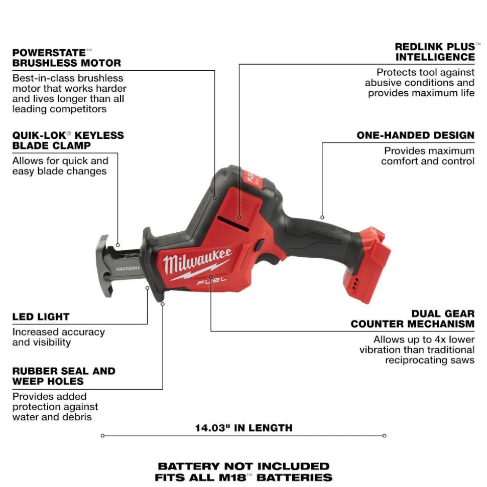 Milwaukee Tools M18 FUEL SURGE 1/4" Hex Hydraulic Driver (5.0Ah) Kit and M18 FUEL Hackzall Reciprocating Saw (Bare Tool) KIT-2760-22-2719-20