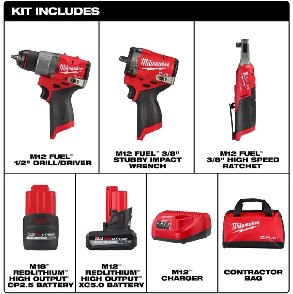 Milwaukee Tools M12 FUEL 3-Tool Combo Kit 3424-23