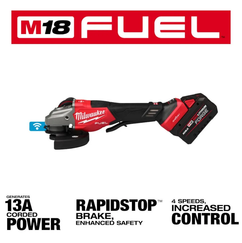 Milwaukee Tools M18 FUEL 4-1/2"-6" Variable Speed Braking Grinder, Paddle Switch w/ ONE-KEY Kit 3672-22