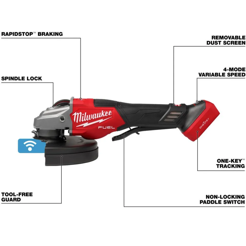 Milwaukee Tools M18 FUEL 4-1/2"-7" Variable Speed Braking Grinder w/ Paddle Switch & ONE-KEY 3674-20