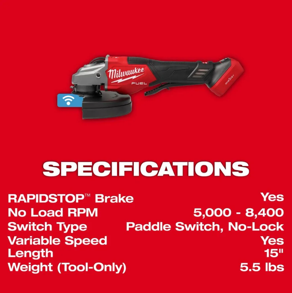 Milwaukee Tools M18 FUEL 4-1/2"-7" Variable Speed Braking Grinder w/ Paddle Switch & ONE-KEY 3674-20