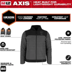 Milwaukee Tools M12 Heated Axis Jacket Grey, Kit M102G