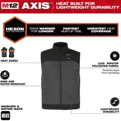 Milwaukee Tools M12 Heated Axis Vest Grey, Kit M300G