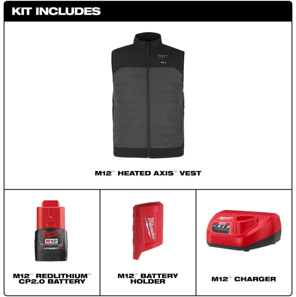 Milwaukee Tools M12 Heated Axis Vest Grey, Kit M300G