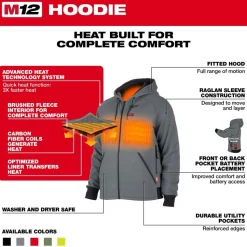 Milwaukee Tools M12 Heated Hoodie Grey, Kit 306G-21