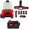 Milwaukee Tools M18 RADIUS LED Compact Site Light 2200 Lumens 2144-20 (BARE TOOL), Milwaukee RedLithium USB 600 Lumen Low-Profile Headlamp (3.0Ah) Kit , and M18 Red Lithium 5.0 Ah XC Battery KIT-2144-20-2115-21-48-11-1850