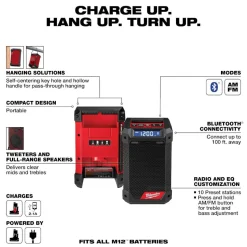 Milwaukee Tools (2) M12 REDLITHIUM HIGH OUTPUT XC5.0 Battery Pack and M12 Bluetooth Radio & Charger (Bare Tool) KIT-48-11-2450-48-11-2450-2951-20