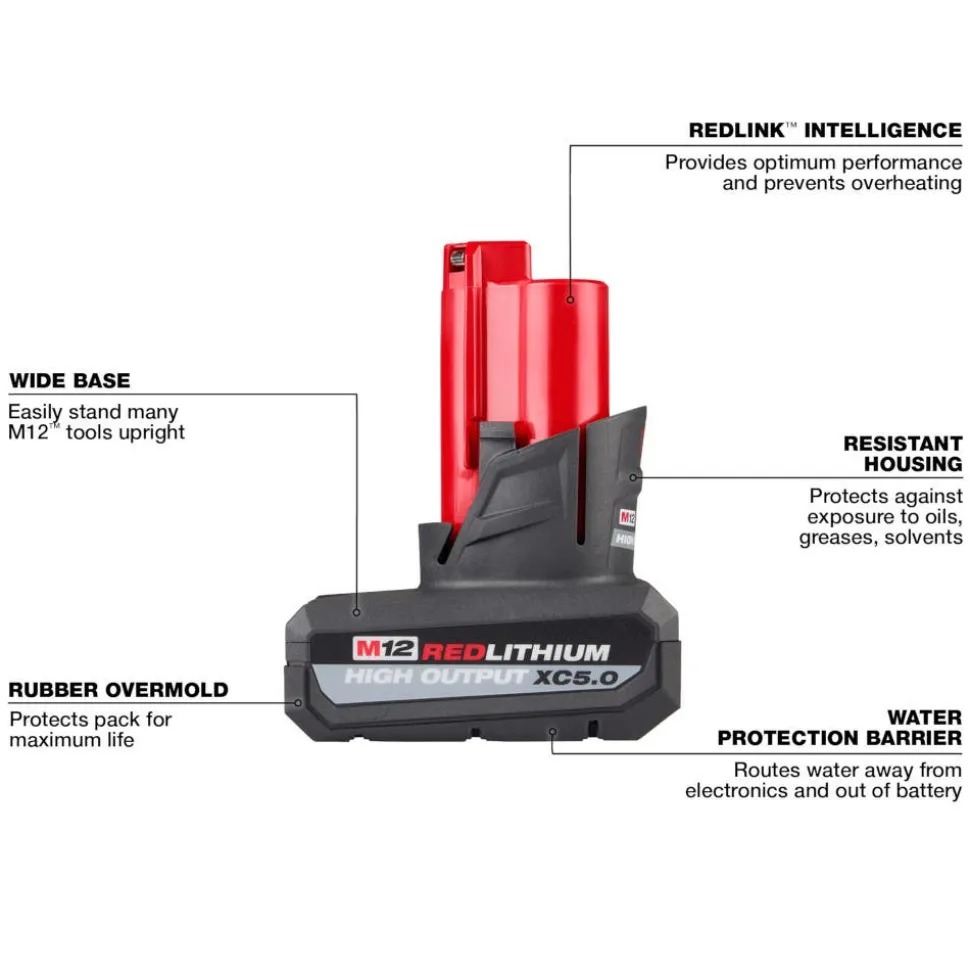 Milwaukee Tools (2) M12 REDLITHIUM HIGH OUTPUT XC5.0 Battery Pack and M12 Fuel 3" Compact Cut Off Tool (Bare Tool) KIT-48-11-2450-48-11-2450-2522-20