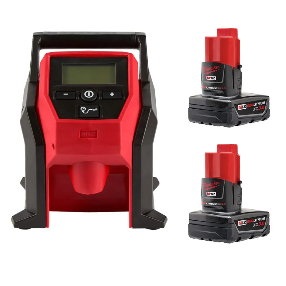 Milwaukee Tools M12 REDLITHIUM XC Battery - 2 Pack and M12 Compact Tire Inflator (Bare Tool) KIT-48-11-2412-2475-20
