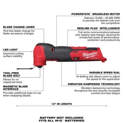 Milwaukee Tools (2) M12 REDLITHIUM HIGH OUTPUT XC5.0 Battery Pack and M12 Fuel Cordless Oscillating Multi-Tool (Tool Only) KIT-48-11-2450-48-11-2450-2526-20