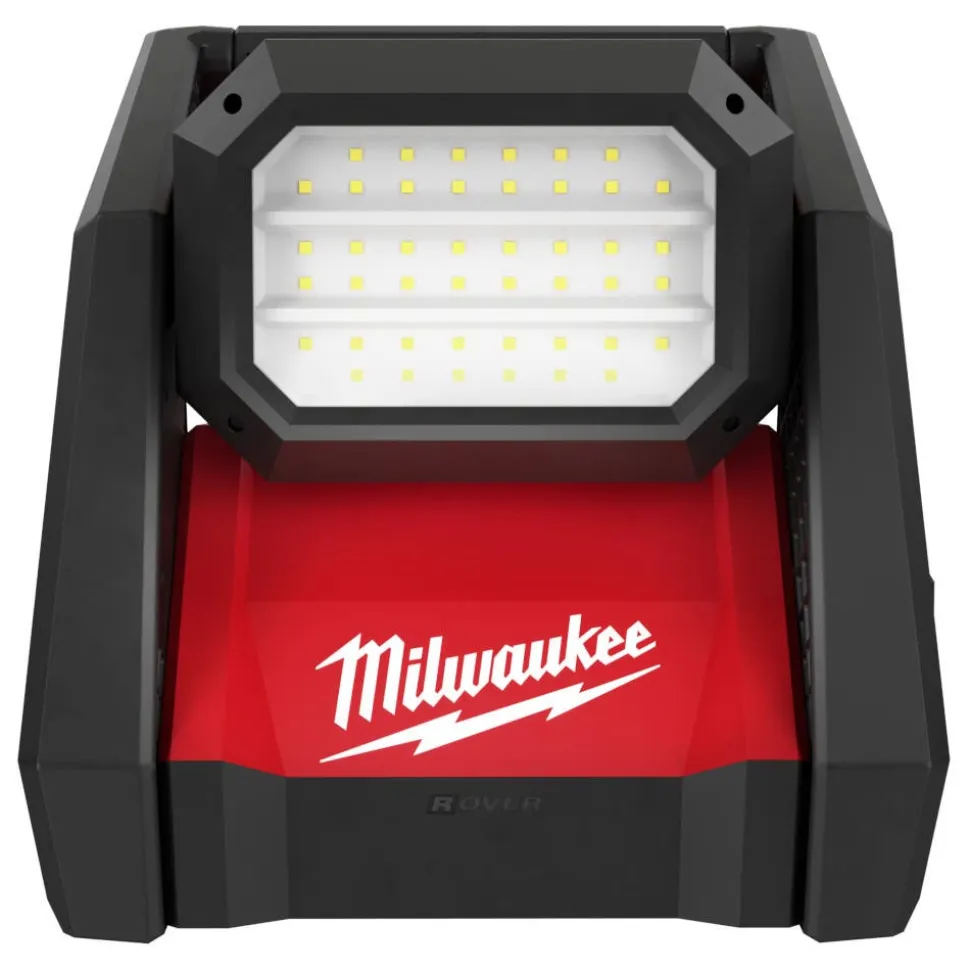 Milwaukee Tools M18 Rover Dual Power 4,000 Lumen Flood Light (Bare Tool), REDLITHIUM USB Rechargeable 500 Lumen Pivoting Flashlight (3.0Ah) Kit, and M18 Red Lithium 5.0 Ah XC Battery KIT-2366-20-2113-21-48-11-1850