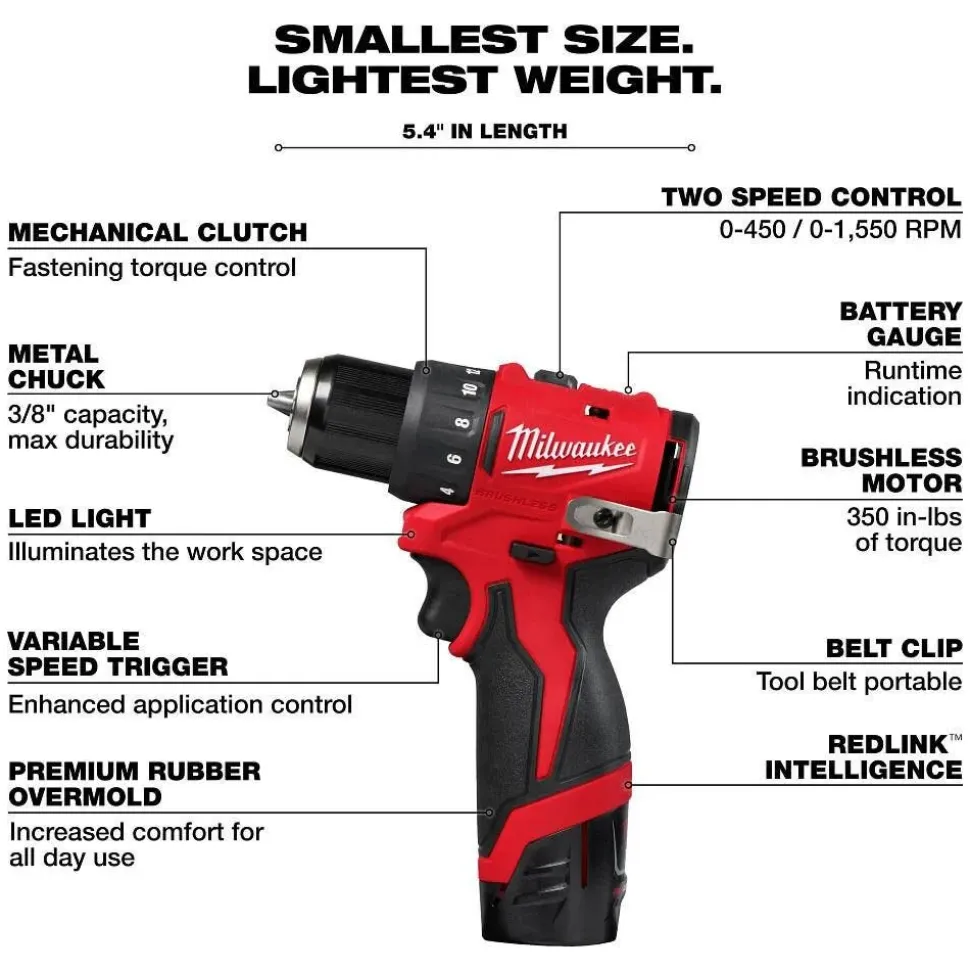 Milwaukee Tools M12 Subcompact Brushless 3/8" Drill/Driver Kit 3401-22