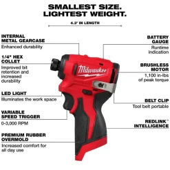 Milwaukee Tools M12 Subcompact Brushless 1/4" Hex Impact Driver 3450-20