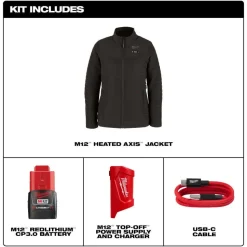 Milwaukee Tools M12 Women's Heated Axis Jacket Black, Kit F102B