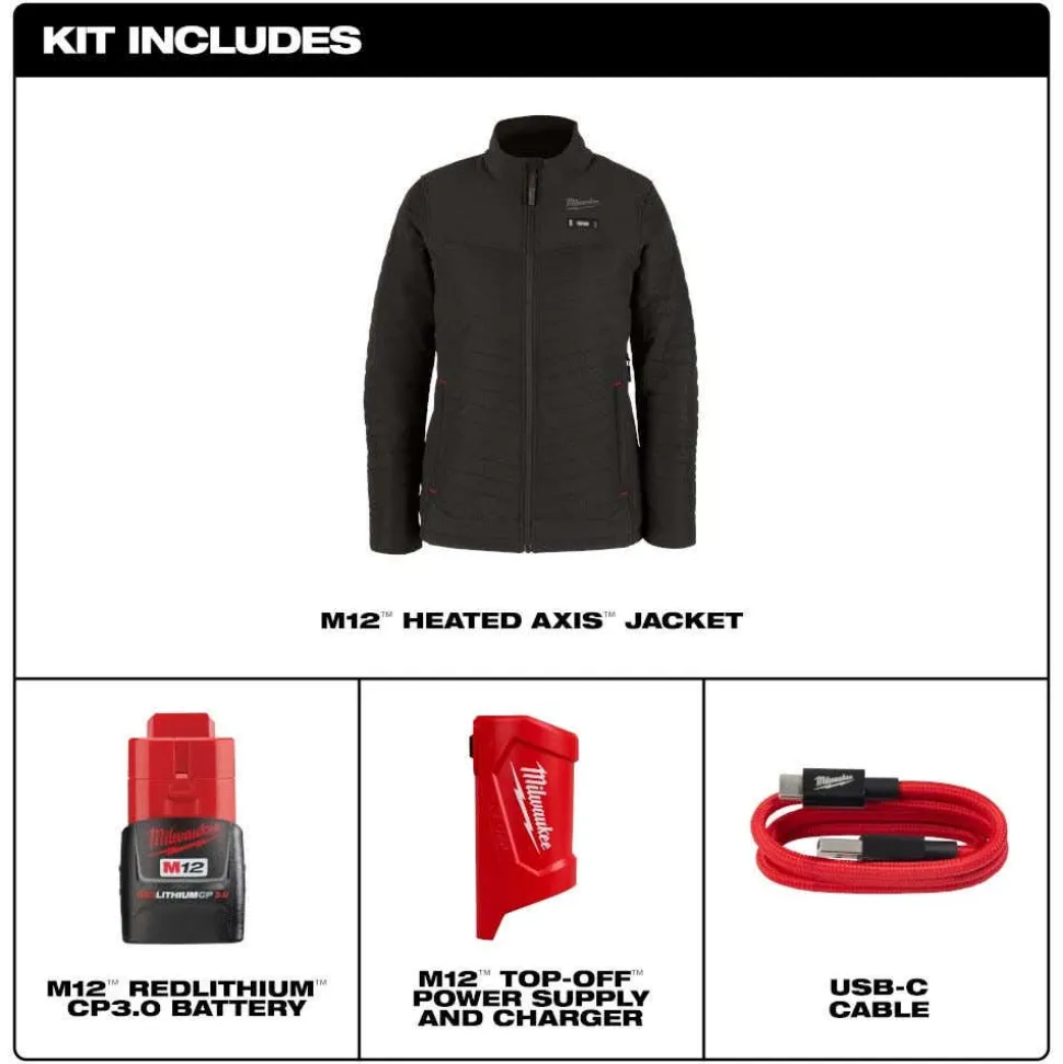 Milwaukee Tools M12 Women's Heated Axis Jacket Black, Kit F102B