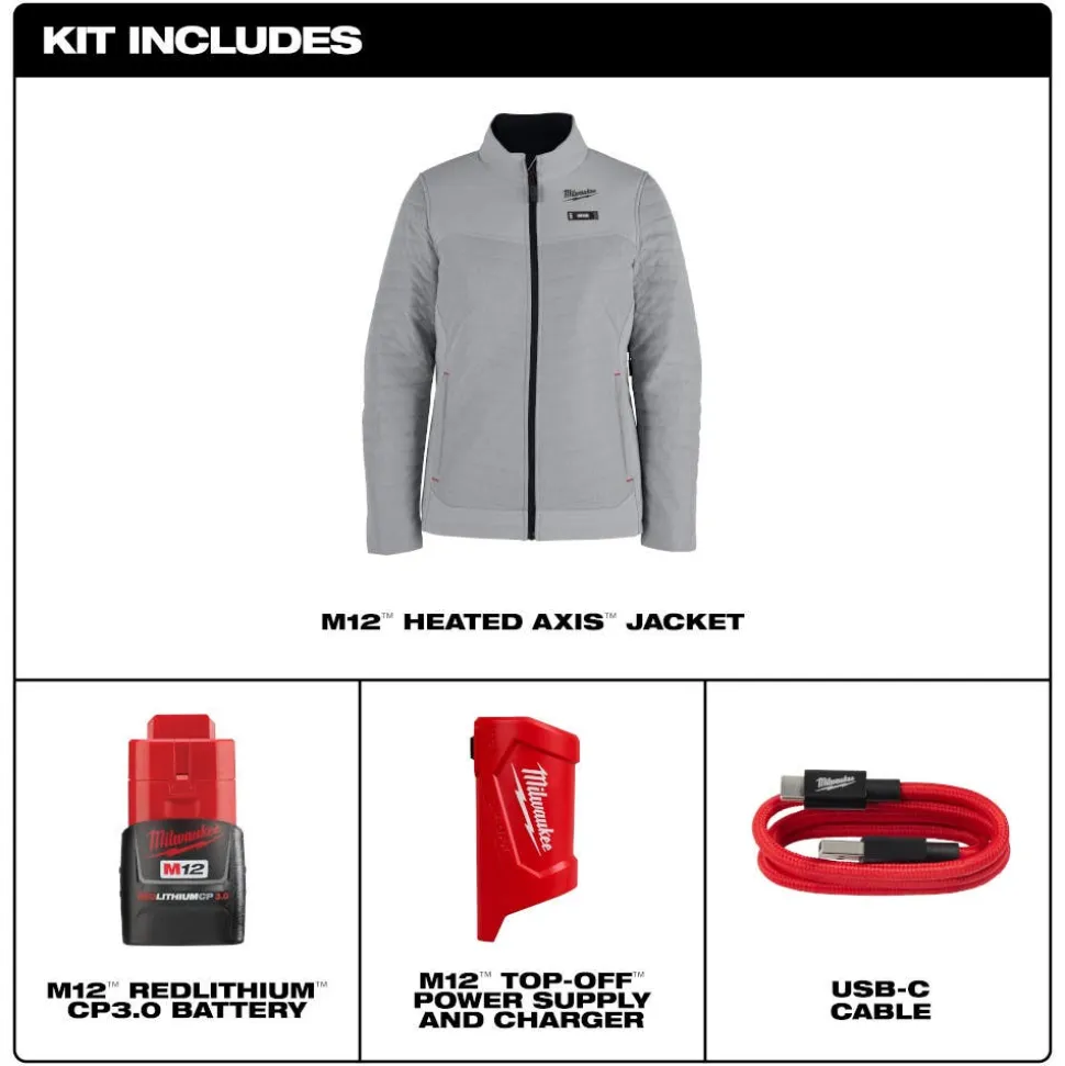 Milwaukee Tools M12 Women's Heated Axis Jacket Grey, Kit F102G
