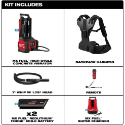 Milwaukee Tools MX FUEL Backpack High Cycle Concrete Vibrator Kit w/ 7' Whip / 1.75" Head MXF372-2XCB