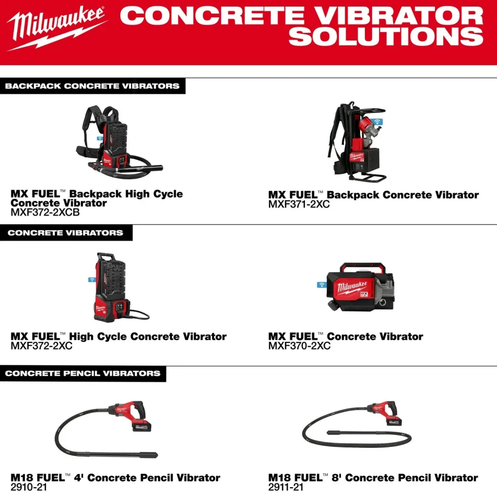 Milwaukee Tools MX FUEL Backpack High Cycle Concrete Vibrator Kit w/ 7' Whip / 1.75" Head MXF372-2XCB