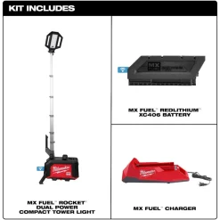 Milwaukee Tools MX FUEL ROCKET Dual Power Compact Tower Light 15,000 Lumens MXF040-1XC