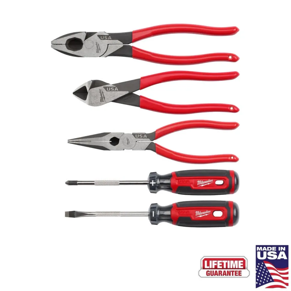 Milwaukee Tools 5PC Dipped Grip Cutting Pliers & Cushion Grip Screwdrivers Set (USA) MT500-5