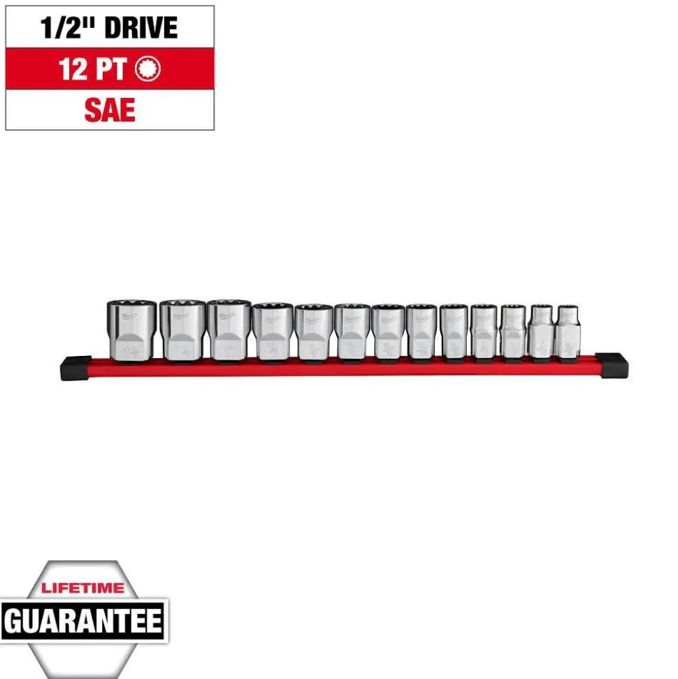Milwaukee Tools 13pc 1/2” Drive 12-Point SAE Socket Set 48-22-9422