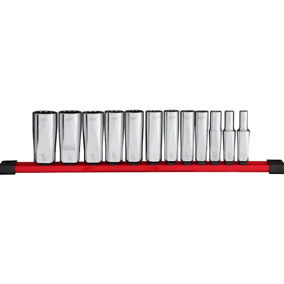 Milwaukee Tools 12pc 3/8” Drive 12-Point Deep Well SAE Socket Set 48-22-9421