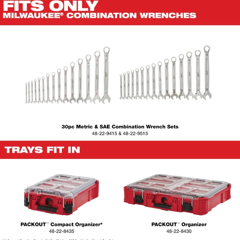 Milwaukee Tools 30 Piece Metric & SAE Combination Wrench Trays 48-22-9485T