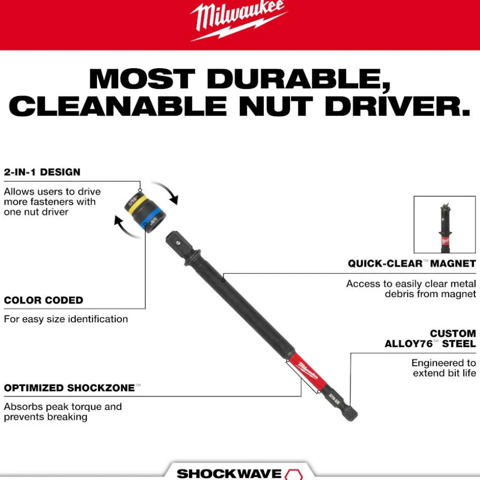 Milwaukee Tools SHOCKWAVE™ Impact Duty 5/16” and 3/8” x 6” QUIK-CLEAR™ 2-in-1 Magnetic Nut Driver 49-66-4746