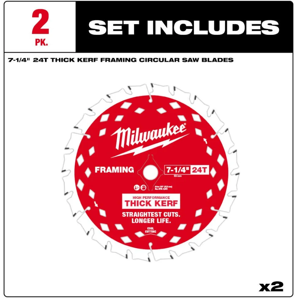 Milwaukee Tools 7-1/4" 24T Thick Kerf Framing Circular Saw Blade - 2PK 48-40-0742