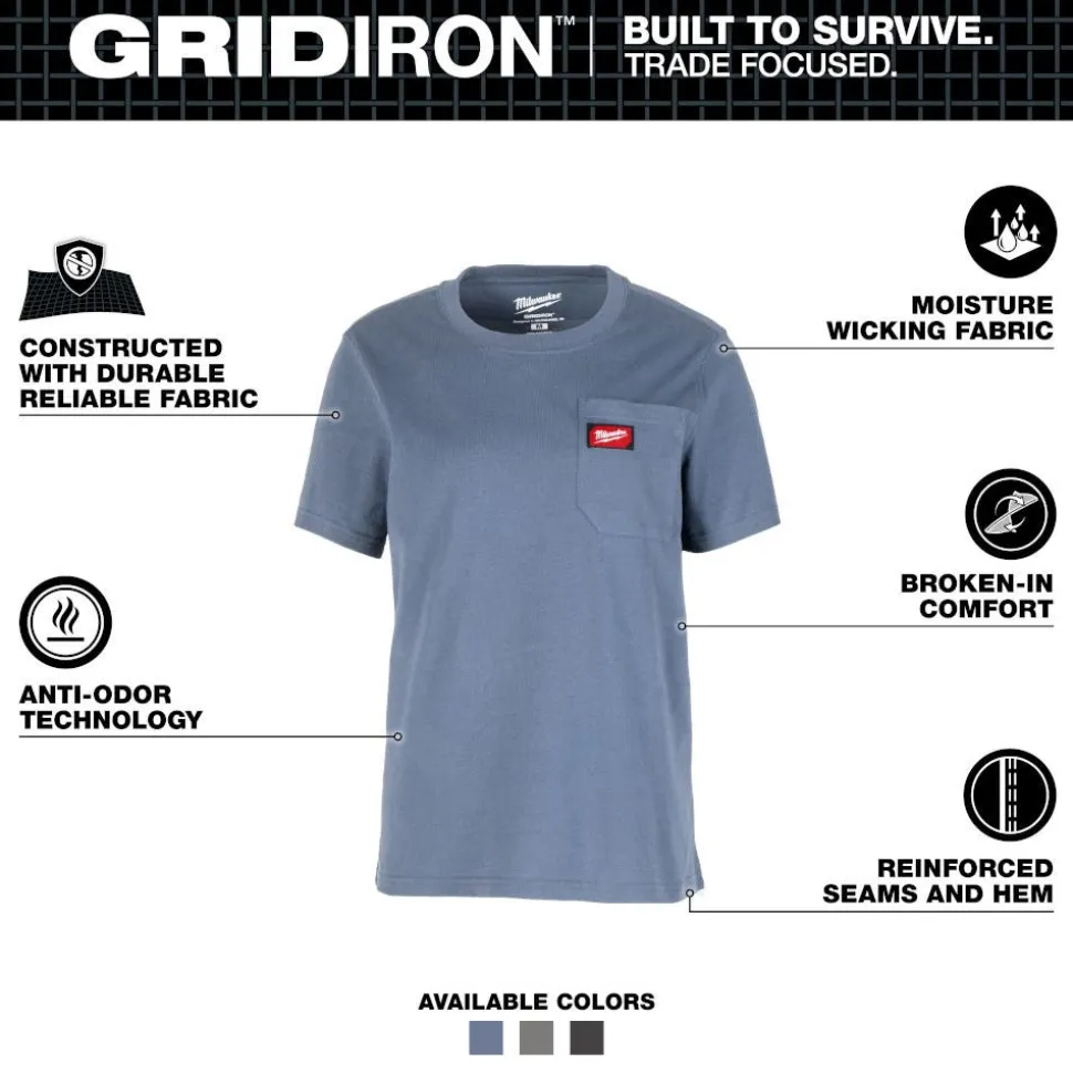 Milwaukee Tools Women's GRIDIRON Pocket T-Shirt - Short Sleeve - Blue F451U