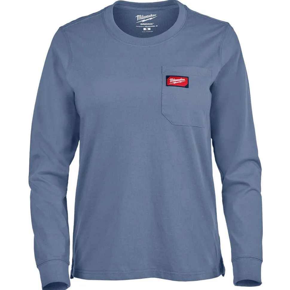 Milwaukee Tools Women's GRIDIRON™ Pocket T-Shirt - Long Sleeve Blue