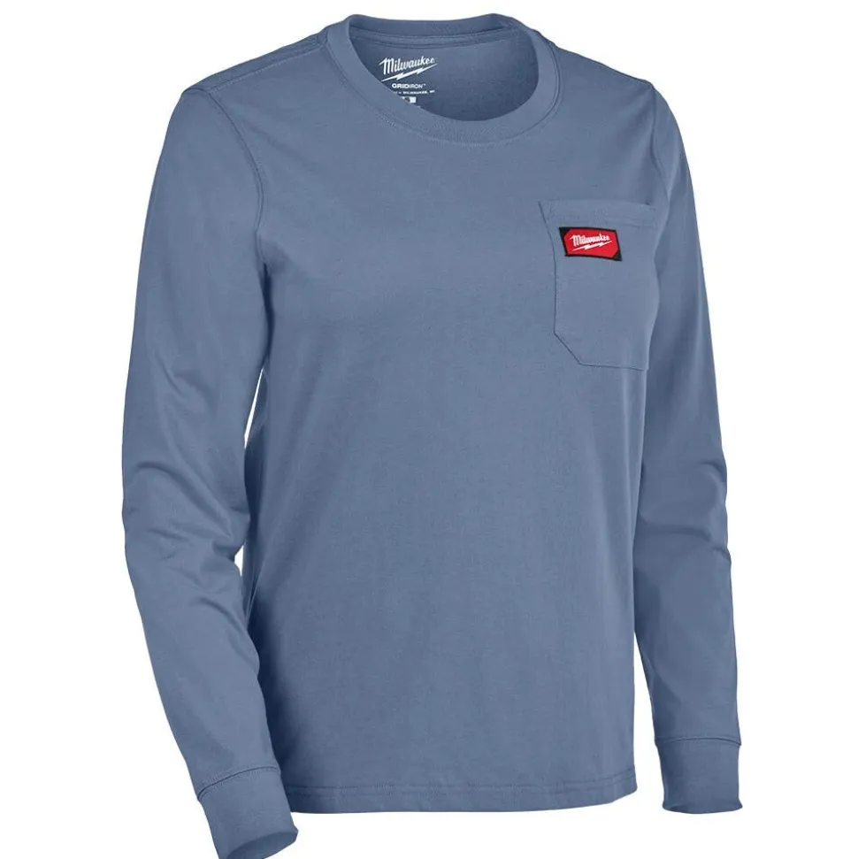 Milwaukee Tools Women's GRIDIRON™ Pocket T-Shirt - Long Sleeve Blue