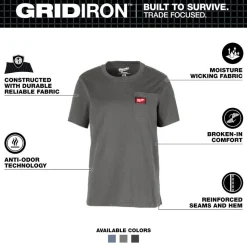 Milwaukee Tools Women's GRIDIRON Pocket T-Shirt - Short Sleeve - Grey 451G