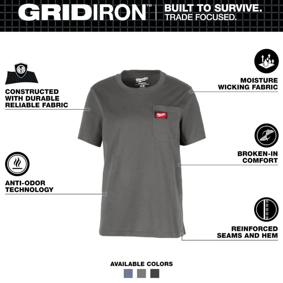 Milwaukee Tools Women's GRIDIRON Pocket T-Shirt - Short Sleeve - Grey 451G