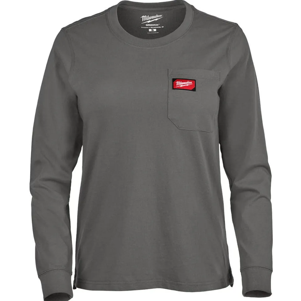 Milwaukee Tools Women's GRIDIRON™ Pocket T-Shirt - Long Sleeve Gray