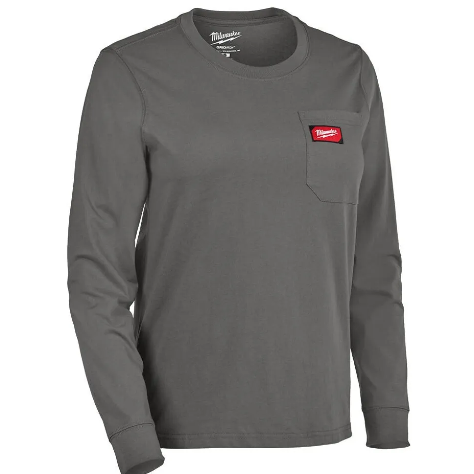 Milwaukee Tools Women's GRIDIRON™ Pocket T-Shirt - Long Sleeve Gray