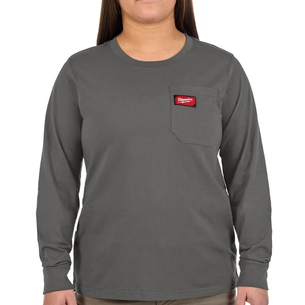 Milwaukee Tools Women's GRIDIRON™ Pocket T-Shirt - Long Sleeve Gray
