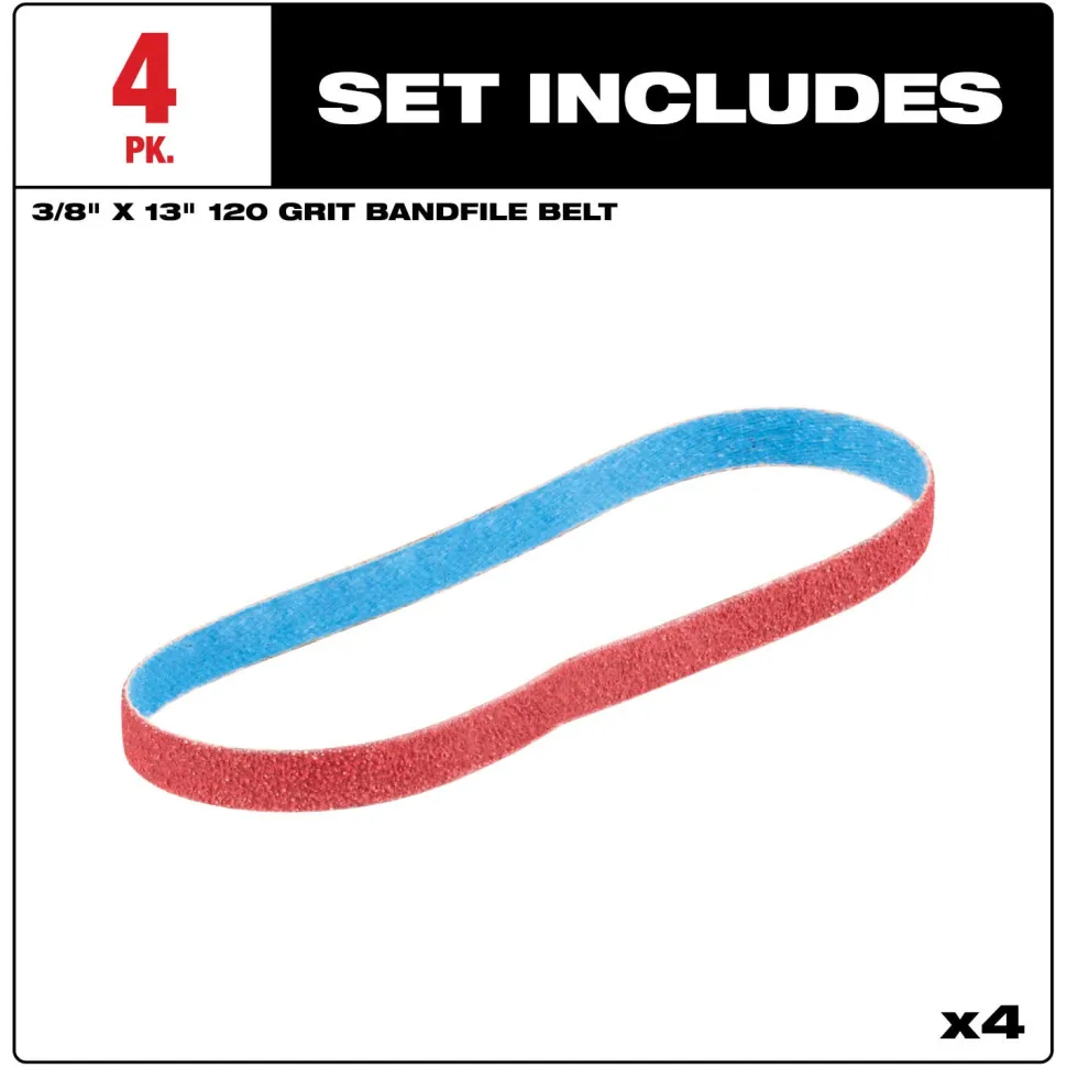Milwaukee Tools 3/8” x 13” 120 Grit Bandfile Belts – 4 pack 48-80-7120