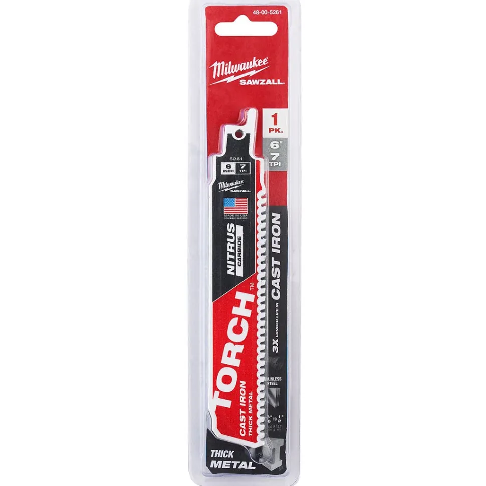 Milwaukee 6" 7 TPI NITRUS Carbide CAST IRON Torch Sawzall Blade (Each) 48-00-5261