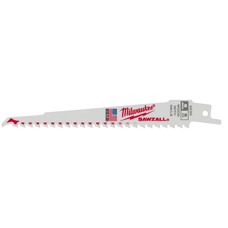 Milwaukee 6" 5 TPI SAWZALL Blades 5PK 48-00-5035